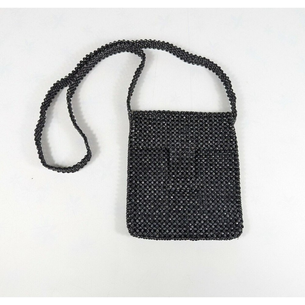 Sabina NY Black Faceted Geometric Beaded Crossbody Purse Festival Bag Grunge 90s